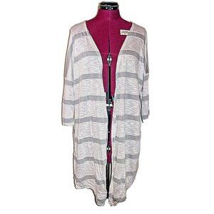 BeLush Womens Cardigan Size 2X Gray Open Front Stripe Lightweight
